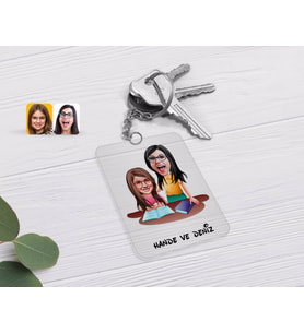 BK Gift Kişiye Özel Anne Kız Karikatürlü Şeffaf Pleksi Anahtarlık-1 (Beyaz)
