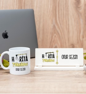 Harita Teknikeri Beyaz Kupa Bardak Ve Masa İsimliği Hediye Seti