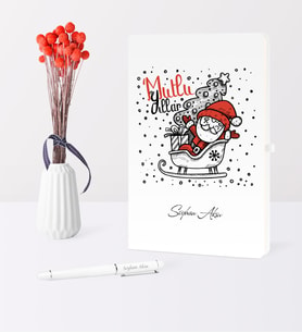 BK Gift Kişiye Özel Yılbaşı Noel Baba Temalı Beyaz Defter Kalem Seti - 5