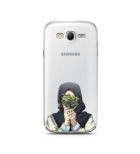 Kapalı Çiçekli Kız Tasarımlı Süper Şeffaf Silikon Telefon Kılıfı Samsung Grand N