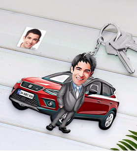 BK Gift Kişiye Özel Erkek Seat Ateca Figürlü Plakalı Ahşap Karikatür Anahtarlık-1 (Beyaz)