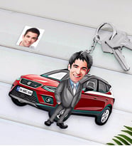 BK Gift Kişiye Özel Erkek Seat Ateca Figürlü Plakalı Ahşap Karikatür Anahtarlık-1 (Beyaz)