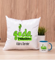 Gıda Teknikeri Kare Yastık ve Mavi Kupa Bardak