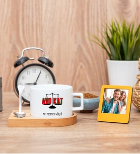 Avukat Fincan ve Turuncu Mini Fotoğraf Çerçevesi