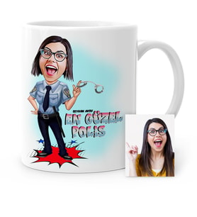 BK Gift Kişiye Özel En Güzel Polis Karikatür Beyaz Kupa Bardak  1