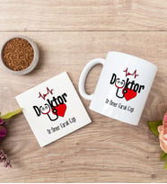 Doktor Beyaz Kupa Bardak Ve Bardak Altlığı Seti