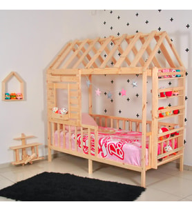 Markaawm Montessori Çocuk Yatak Raf Çam 90X190 Karyola Menekşe