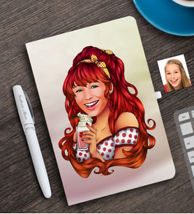 BK Gift Kişiye Özel Kadın Karikatürlü Beyaz Defter ve Kalem Hediye Seti-54