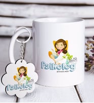 BK Gift Kişiye Özel Mesleki Psikolog Beyaz Kupa ve Anahtarlık Hediye Seti-2 (Model 1)