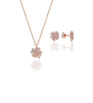Söğütlü Silver Gümüş rose zirkon taşlı yonca kolye ve küpe gümüş ikili set