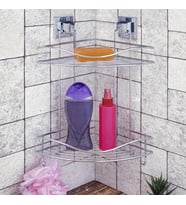 Banyo Köşe Rafı Kendinden Yapışkanlı 2 Katlı Kancalı Easyfix (Krom)