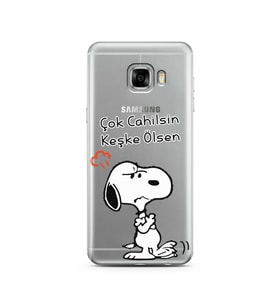 Snoopy Tasarımlı Süper Şeffaf Silikon Telefon Kılıfı Samsung C5  
