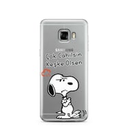 Snoopy Tasarımlı Süper Şeffaf Silikon Telefon Kılıfı Samsung C5  