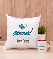 Memur Kare Yastık ve Kırmızı Kupa Bardak