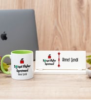 Sosyal Bilgiler Öğretmeni Yeşil Kupa Bardak Ve Masa İsimliği Hediye Seti