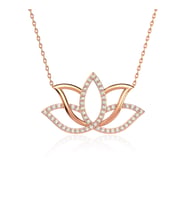 Taşlı Lotus Çiçeği Rose Gümüş Kolye