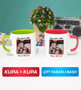 İkili Sevgiliye Sevgililer Günü Hediyesi 9 Kupa Bardak Yeşil Kırmızı