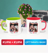 İkili Sevgiliye Sevgililer Günü Hediyesi 9 Kupa Bardak Yeşil Kırmızı