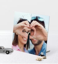 BK Gift Kişiye Özel Fotoğraflı Masaüstü Kare Cam Saat (Beyaz)