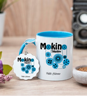 Makine Teknikeri Mavi Kupa Bardak Ve Anahtarlık Set