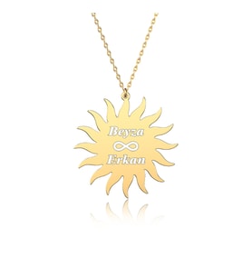 Gold Güneş Model Kişiye Özel İsimli Gümüş Hediyelik Kolye