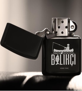 BK Gift Kişiye Özel Mesleki Balıkçı Benzinli Siyah Metal Çakmak