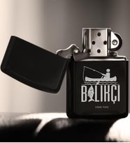 BK Gift Kişiye Özel Mesleki Balıkçı Benzinli Siyah Metal Çakmak