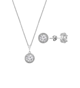 Söğütlü Silver Gümüş zirkon taşlı yuvarlak pırlanta montürlü gümüş ikili set