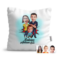BK Gift Kişiye Özel Annem Babam Ve Ben Karikatür  Yastık
