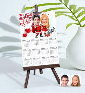BK Gift Kişiye Özel 15x21 cm Fotoğraf Kartlı Yeni Yıl Sevgililer Karikatürlü Şövaleli 2024 Takvim -3 (Beyaz)