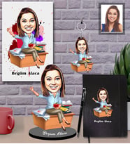 Kişiye Özel Öğretmen Karikatürlü 5 li Hediye Seti Bayan-2
