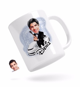 BK Gift Kişiye Özel Erkek Ajan Karikatürlü Beyaz Kupa Bardak-1
