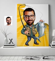 BK Gift Kişiye Özel Bay Balıkçı Karikatür Kanvas Tablo 70x100cm 1