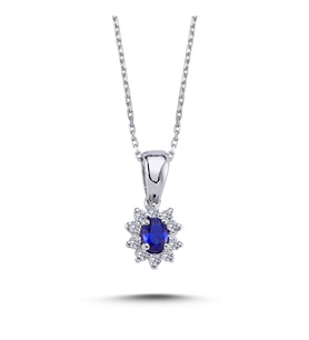 Lova Pırlantalı Oval Safir Anturaj Kolye - 2050004