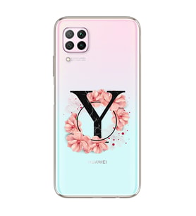Pembe Çiçekli Harf Tasarım Süper Şeffaf Silikon Telefon Kılıfı Huawei P40 Lite Y