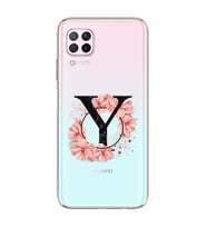 Pembe Çiçekli Harf Tasarım Süper Şeffaf Silikon Telefon Kılıfı Huawei P40 Lite Y