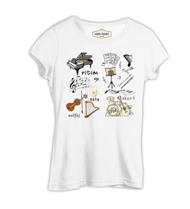 Müzik - Akort Beyaz Kadın Tshirt