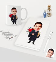 BK Gift Kişiye Özel Bay Avukat Karikatürlü Beyaz Defter Kalem Kupa Seti - 1 (Model 1)
