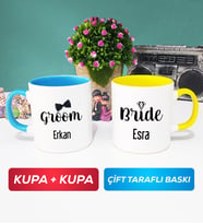 İkili Damat Kupa Bardak Mavi Sarı