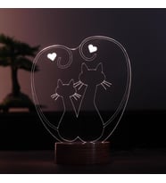 Kediler Led Masa Lambası Çocuk Odası Gece Lambası Ahşap Taban 7 Farklı Işık Renkli