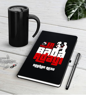 BK Gift Kişiye Özel En Yakışıklı Baba Adayı Siyah Defter Kalem Termos Mug Seti (Model 1)