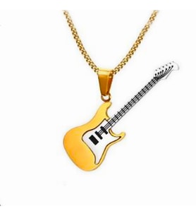 Paslanmaz Çelik Elektro Gitar Kolye Erkek Takı (Sarı)