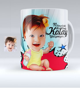 BK Gift Kişiye Özel Kız Bebek Karikatürlü Beyaz Kupa Bardak  1