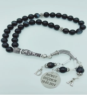 Kişiye Özel  Aşk İmameli Akik Taşı Tesbih Ahşap Kutulu
