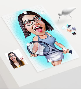 BK Gift Kişiye Özel Kadın Tenis Oyuncusu Karikatür 240 Parça A3 Puzzle  1