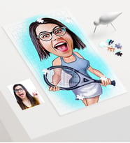 BK Gift Kişiye Özel Kadın Tenis Oyuncusu Karikatür 240 Parça A3 Puzzle  1