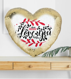 BK Gift Kişiye Özel Seni Seviyorum Altın Yaldız Sihirli Kalp Yastık  5