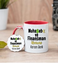 Muhasebe Ve Finansman Öğretmeni Kırmızı Kupa Bardak Ve Anahtarlık Set