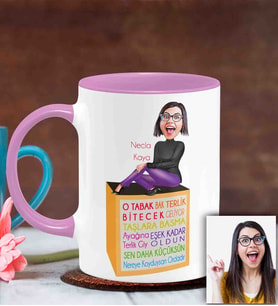 BK Gift Kişiye Özel Anneler Günü Temalı Karikatürlü Pembe Kupa Bardak P5
