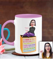 BK Gift Kişiye Özel Anneler Günü Temalı Karikatürlü Pembe Kupa Bardak P5